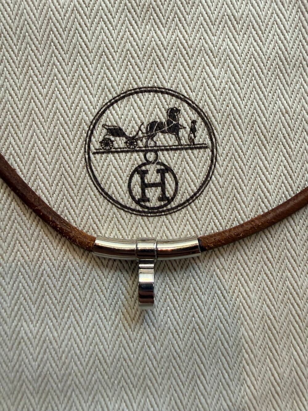 Hermes Jumbo Hook Double Wrap Bracelet Brown Leather Palladium Choker 15in